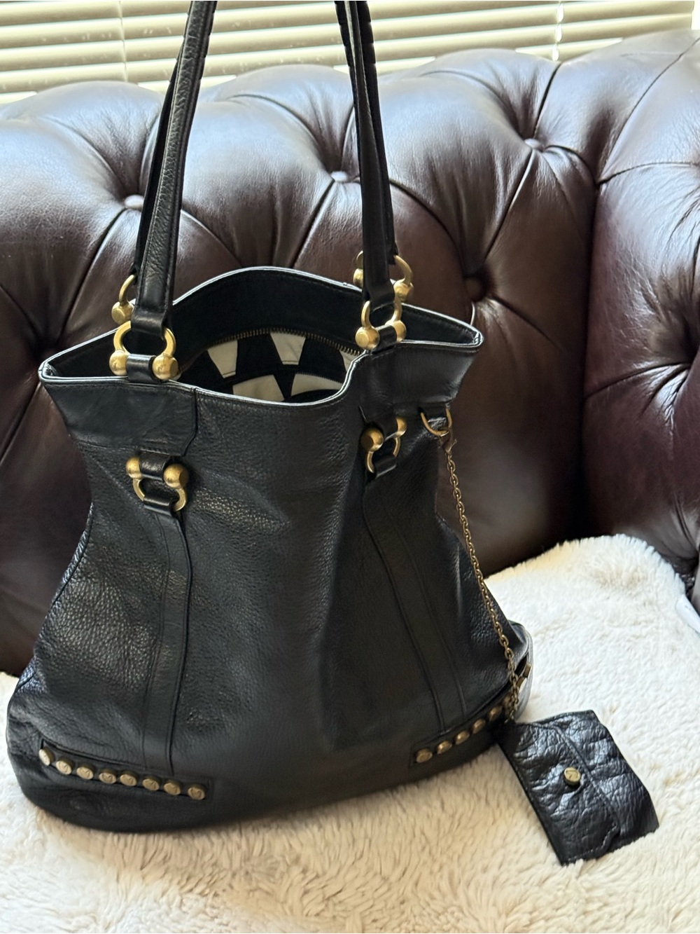 French Bull x Jackie Shapiro Black Leather Studded Shoulder Bag EUC